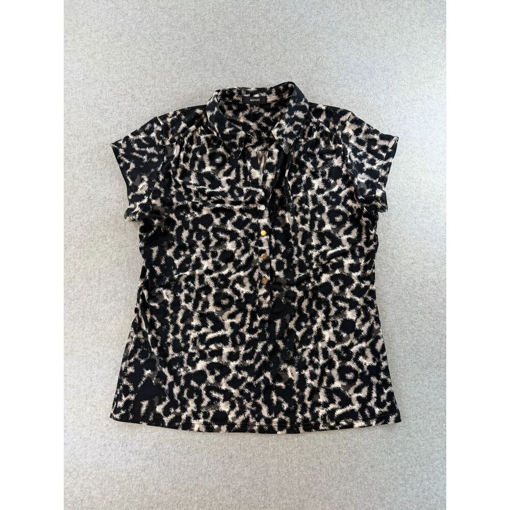 Alfani Women's XL Animal Print Collared Henley Knit Top Black Beige